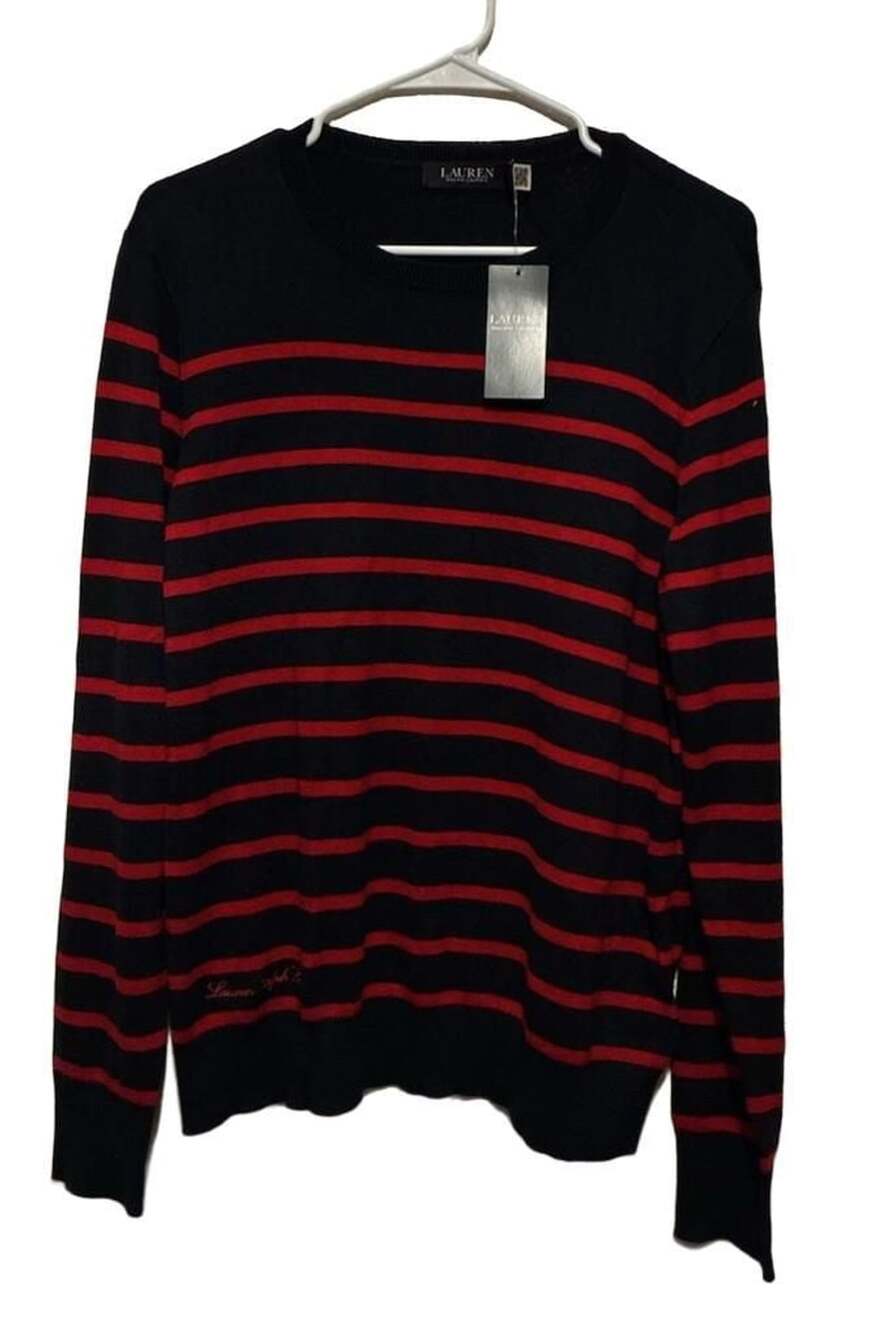 Lauren Ralph Lauren Striped Sweater Size XL Navy Red Crew Neck